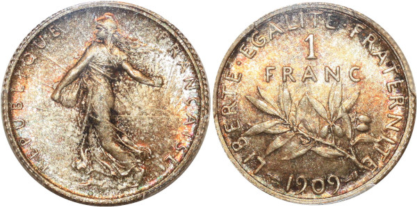 FRANCE 1 Franc Semeuse 1909 Argent Silver PCGS MS65