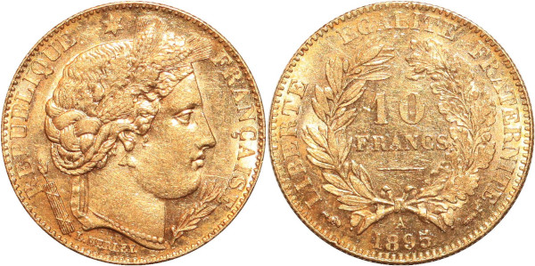 FRANCE 10 Francs Cérès 1895 A Paris Or Gold