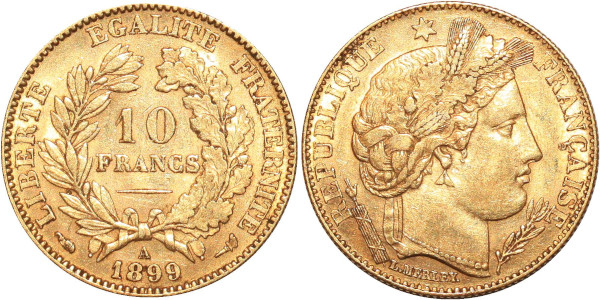 FRANCE 10 Francs Cérès 1899 A Paris Or Gold