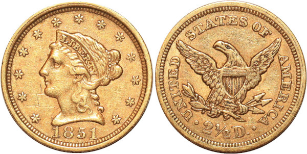 USA 2 1/2 Dollars Liberty Head 1851 Or Gold