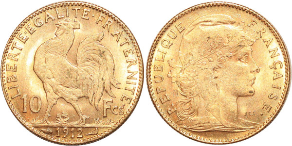 FRANCE 10 Francs Rooster 1912 Or Gold