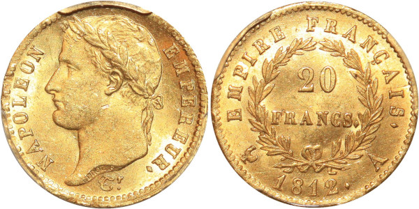 FRANCE 20 Francs Napoleon I 1812 A Paris Or Gold PCGS MS63