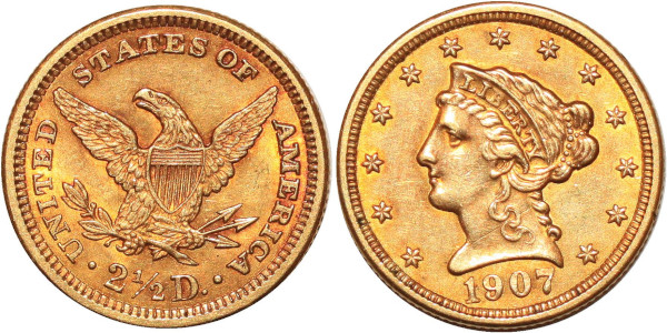 USA 2 1/2 Dollars Liberty Head 1907 Or Gold