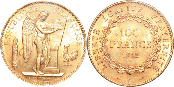 FRANCE 100 Francs Genie 1912 A Paris Or Gold PCGS MS62