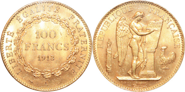 FRANCE 100 Francs Genie 1913 A Paris Or Gold PCGS MS64