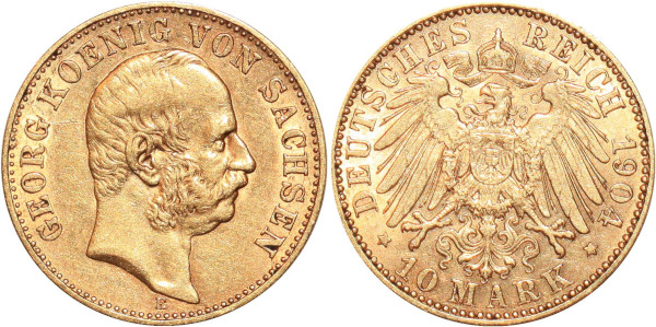 GERMANY 10 Marks Georg Sachsen 1904 E Or Gold