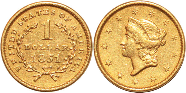 USA 1 Dollar 1851 Or Gold