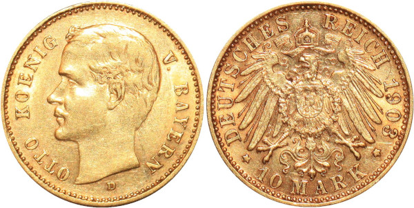 GERMANY 10 Marks Otto Bayern 1903 D Or Gold