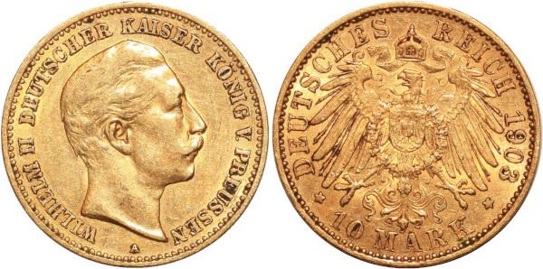 GERMANY 10 Marks Wilhelm II Prussia 1903 A Or Gold