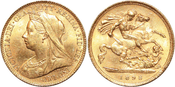 GREAT BRITAIN 1/2 Sovereign Victoria 1898 Or Gold