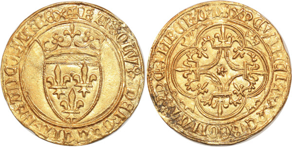 FRANCE Ecu Charles VI 1380 1422 Rouen Ciani 485 Or Gold 