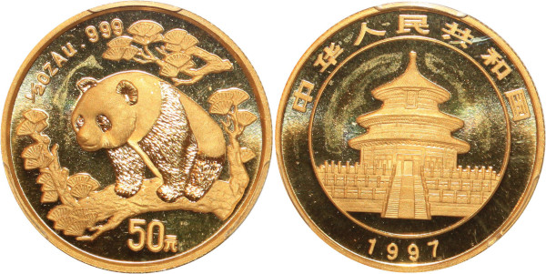 CHINA 50 Yuan Panda Au Large Date 1997 Or Gold MS68