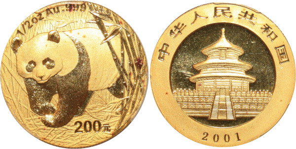 CHINA 200 Yuan Panda Gold 2001 Or Gold MS67 