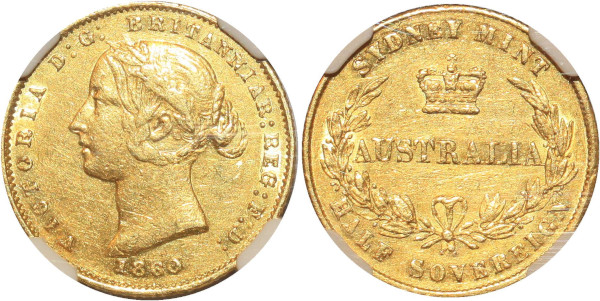 AUSTRALIA Half Sovereign Victoria 1860 Sydney Or Gold NGC AU50