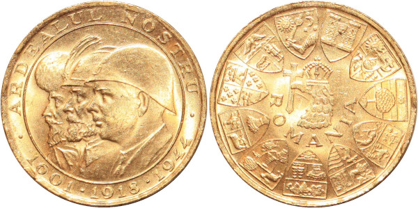 ROMANIA 20 lei Mihai I 1944 Or Gold UNC