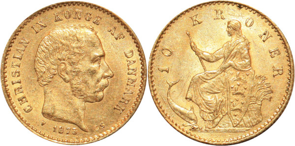 DANEMARK 10 Kroner Christian IX 1873 Copenhagen Or Gold UNC