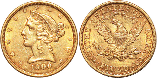 USA 5 Dollars Liberty 1906 Or Gold 