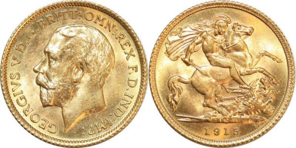 Australia 1/2 Sovereign Georges V 1915 S Sydney Or Gold UNC BU 