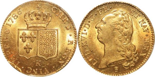 France Double Louis d'Or Louis XVI 1786 K Bordeaux Or Gold PCGS MS62+ 