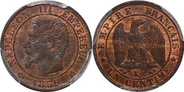 France 1 centime Napoléon III 1856 K Bordeaux PCGS MS63 BN