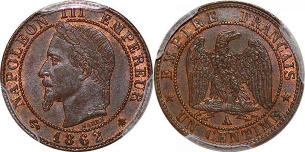 France 1 centime Napoléon III 1862 A Paris PCGS MS63 BN