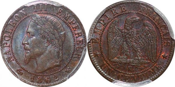 France 1 centime Napoléon III 1862 K Bordeaux PCGS MS63 BN