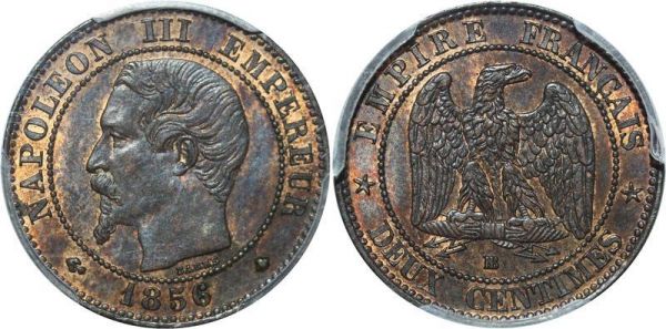 France 2 centimes Napoléon III 1856 BB Strasbourg PCGS MS63 BN