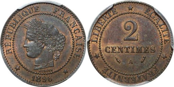 France 2 centimes Cérès 1896 A Paris PCGS MS63 RB