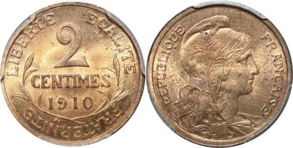 France 2 centimes Dupuis 1910 PCGS MS64 RD