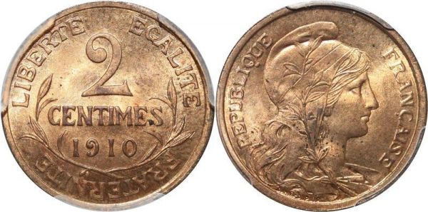 France 2 centimes Dupuis 1910 PCGS MS65 RD