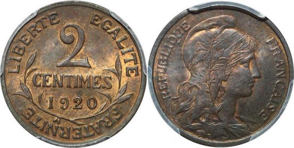 France 2 centimes Dupuis 1920 PCGS MS63 RB