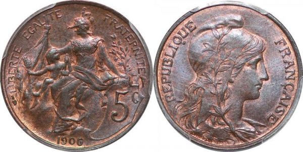 France 5 centimes Dupuis 1906 PCGS MS64 BN
