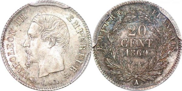 France 20 Centimes Napoléon III 1860 A Paris PCGS MS63