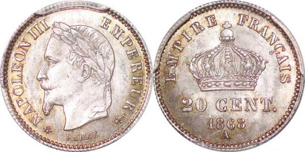 France 20 Centimes Napoléon III 1868 A Paris PCGS MS64