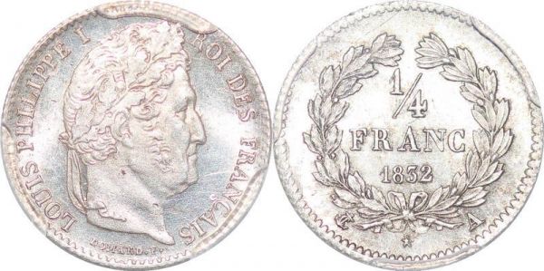 France 1/4 Franc Louis Philippe 1832 A Paris PCGS MS64