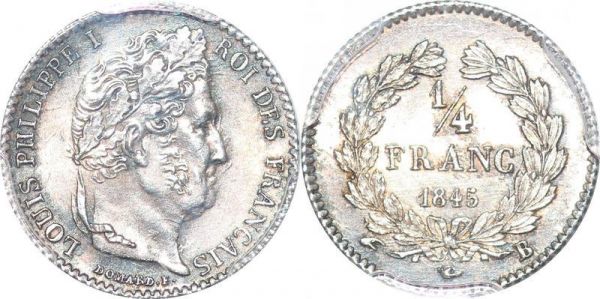 France 1/4 Franc Louis Philippe 1845 B Rouen PCGS MS62