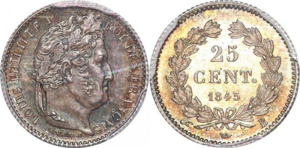 France 25 Centimes Louis Philippe 1845 B Rouen PCGS MS64