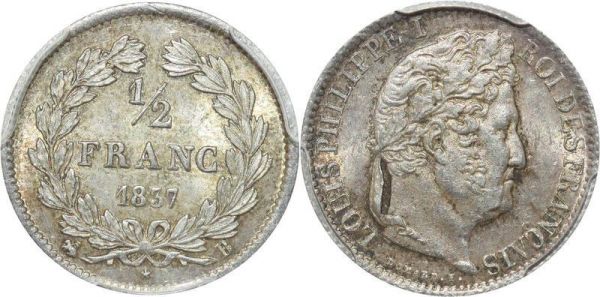 France 1/2 Franc Louis Philippe I 1837 B Rouen PCGS MS63