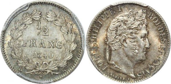 France 1/2 Franc Louis Philippe I 1840 K Bordeaux PCGS MS63