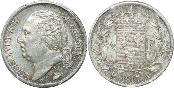 France 1/2 Franc Louis XVIII 1817 A Paris PCGS AU58