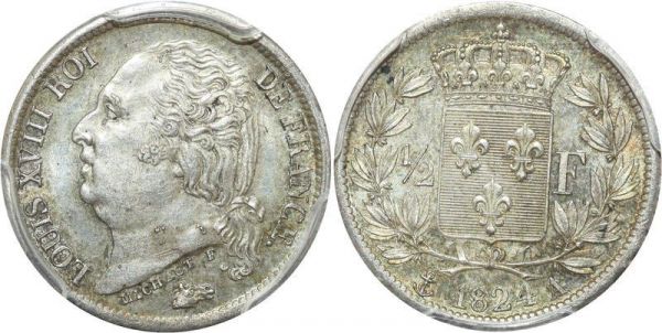 France 1/2 Franc Louis XVIII 1824 A Paris PCGS MS63