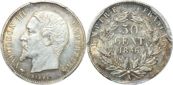 France 50 Centimes Napoléon III 1856 A Paris PCGS MS62