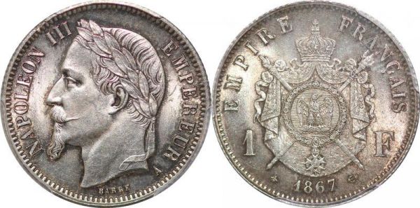 France 1 Franc Napoléon III 1867 A Paris PCGS MS64