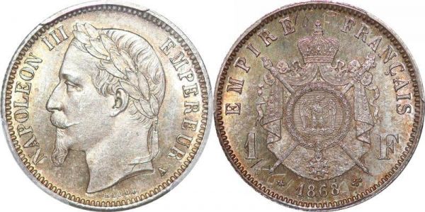 France 1 Franc Napoléon III 1868 A Paris PCGS MS65