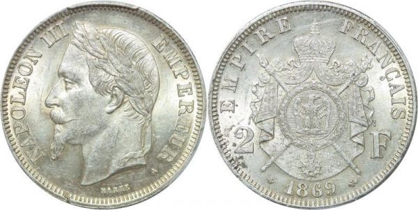France 2 Francs Napoléon III 1869 A Paris PCGS MS62
