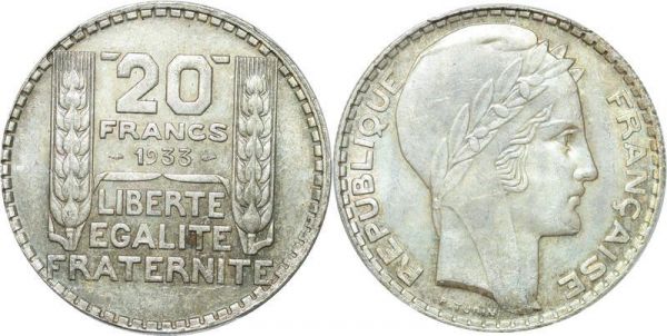 France 20 Francs Turin 1933 Rameaux longs (Regular strike) PCGS MS63