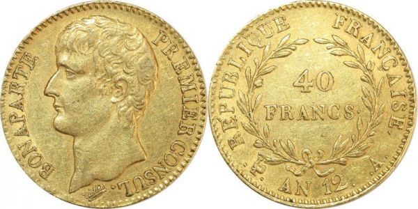France 40 Francs Bonaparte An 12 A Paris Or Gold 