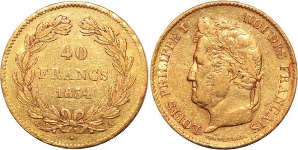 France 40 Francs Louis Philippe 1834 A Paris Or Gold 