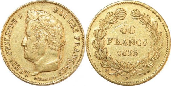 France 40 Francs Louis Philippe I 1838 A Paris Or Gold 