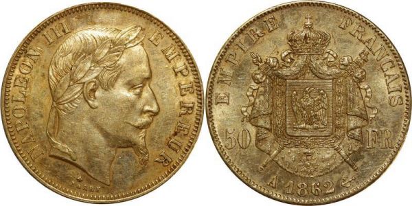 France 50 Francs Or Napoleon III Tete Laurée 1862 A Paris Or Gold